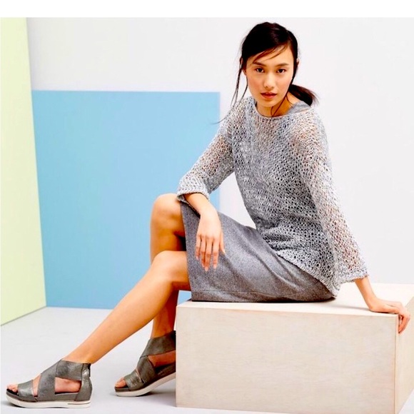 EILEEN FISHER 'Sport Plateau Sandals' Metallic Pewter Size 7 - Picture 2 of 8